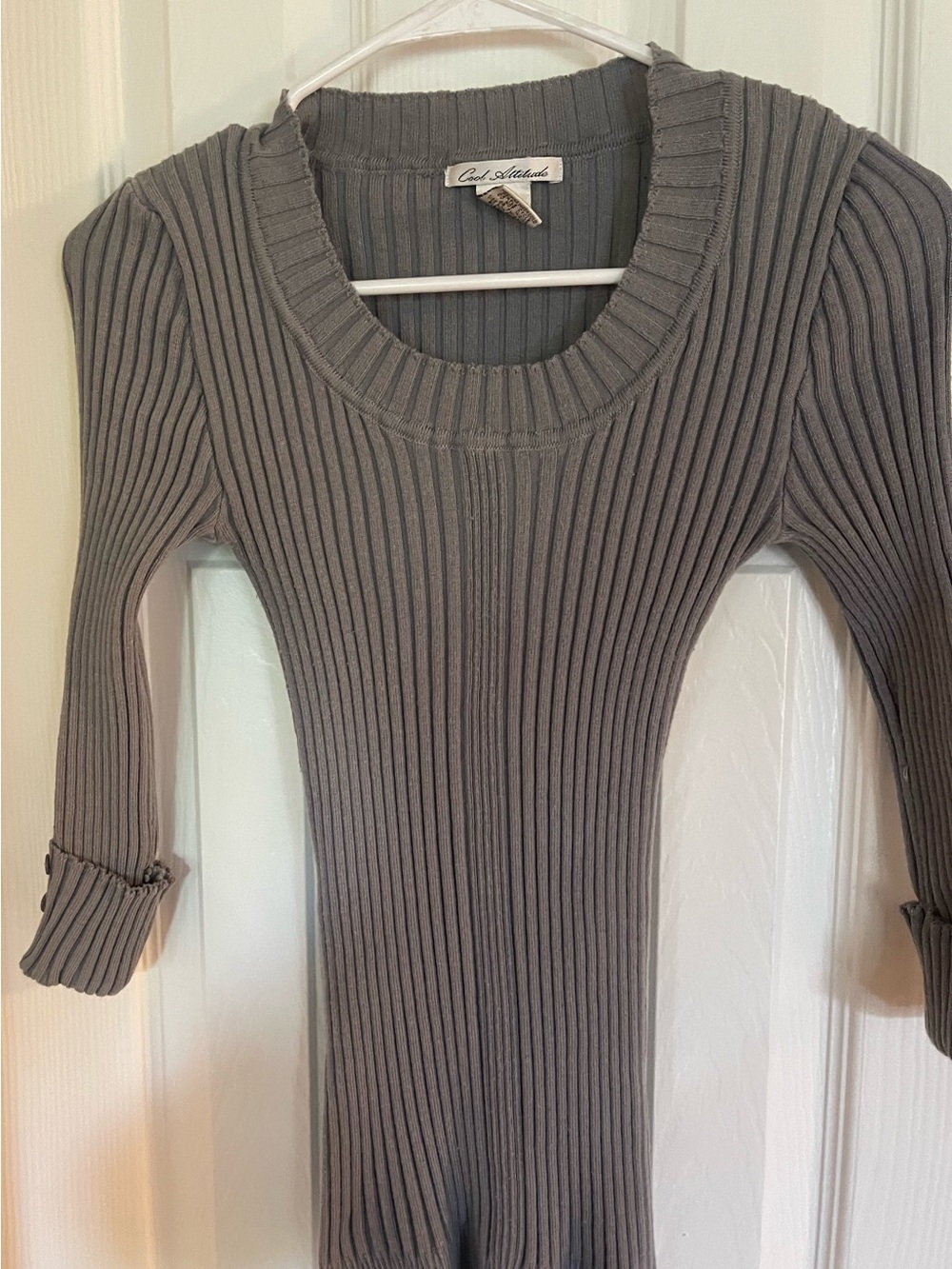 Source Unknown Gray Ribbed Scoop Neck Sweater Dress